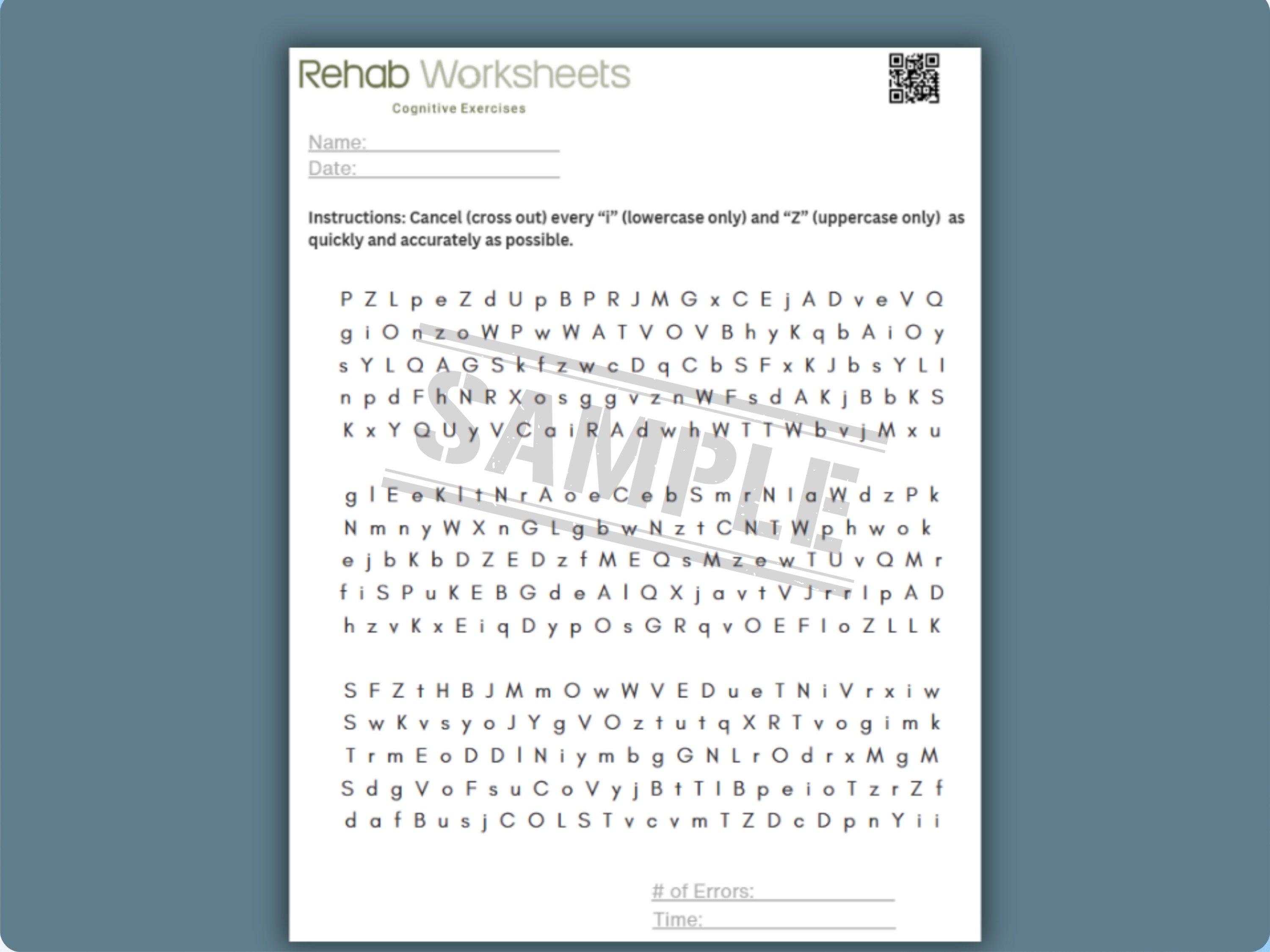 Letter Cancellation Task (30 Worksheets) - Attention - Rehab Worksheets