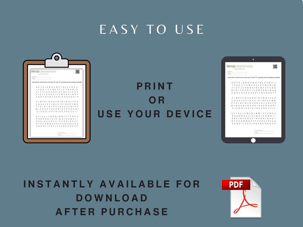 Letter Cancellation Task (30 Worksheets) - Attention - Rehab Worksheets