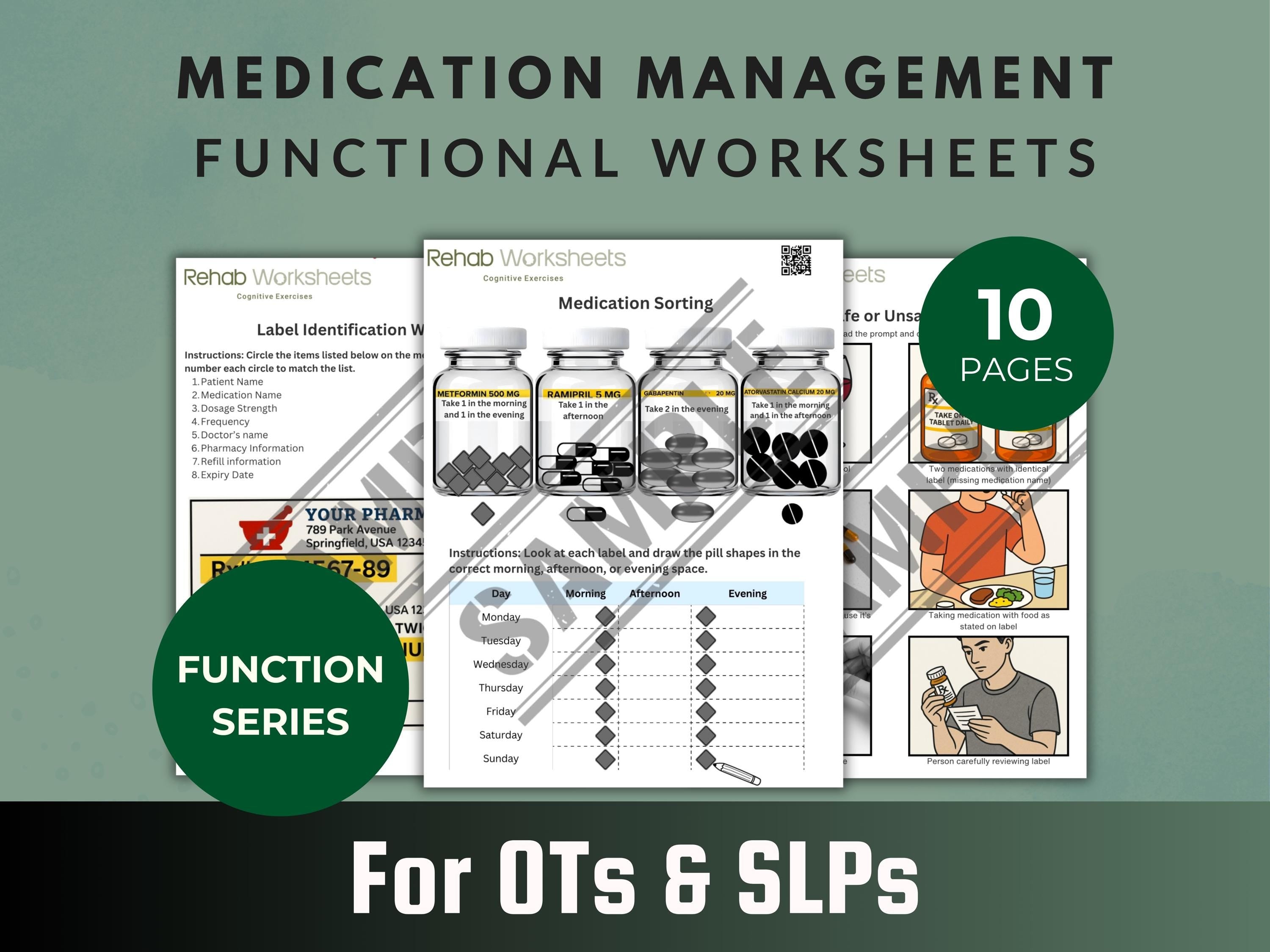 Medication Management (10 Worksheets) - Functional – Rehab Worksheets