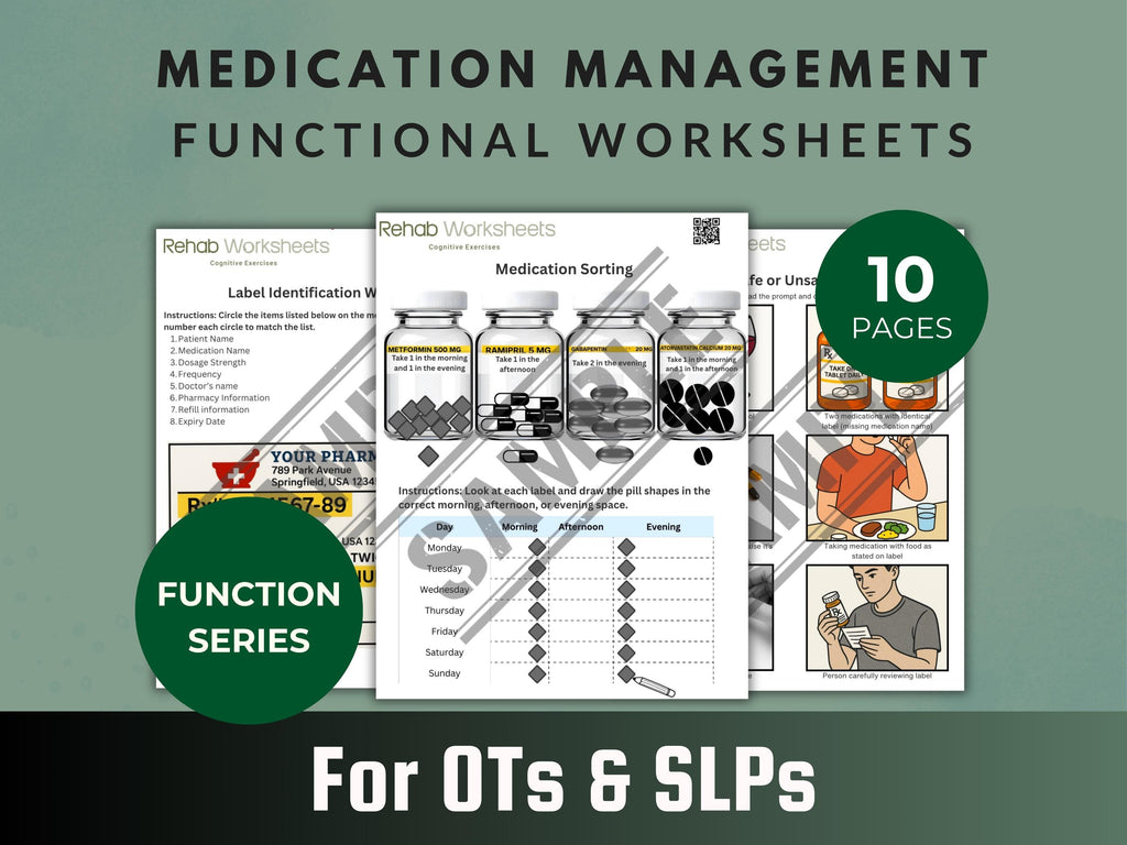 Medication Management (10 Worksheets) - Functional - Rehab Worksheets