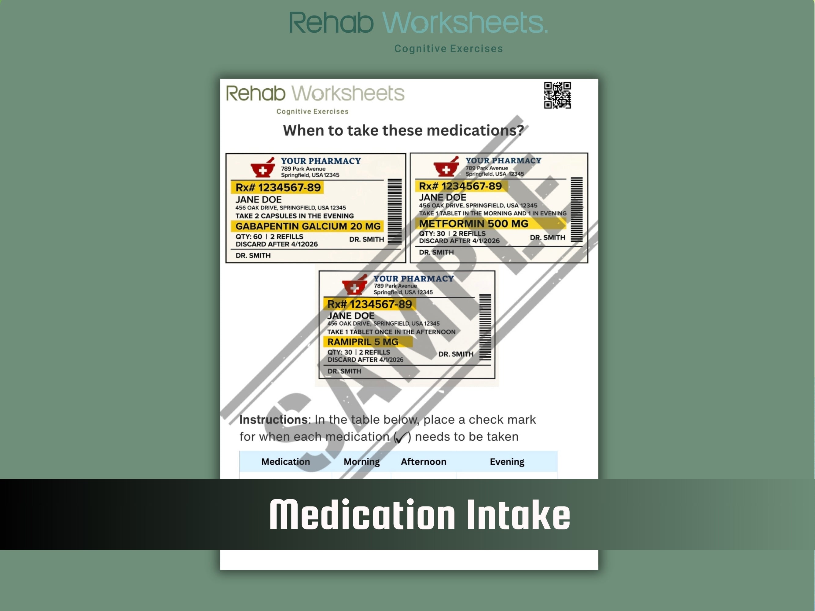 Medication Management (10 Worksheets) - Functional - Rehab Worksheets