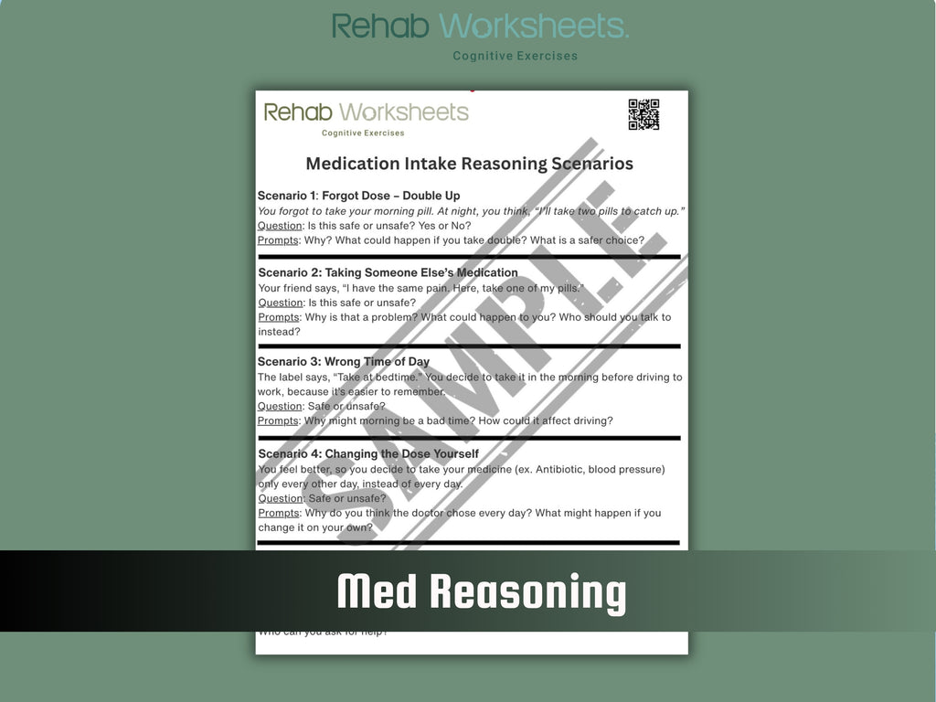 Medication Management (10 Worksheets) - Functional - Rehab Worksheets
