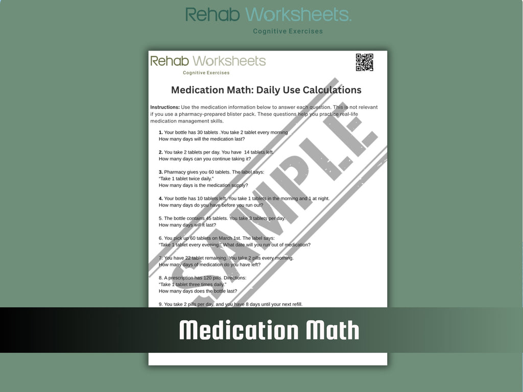 Medication Management (10 Worksheets) - Functional - Rehab Worksheets