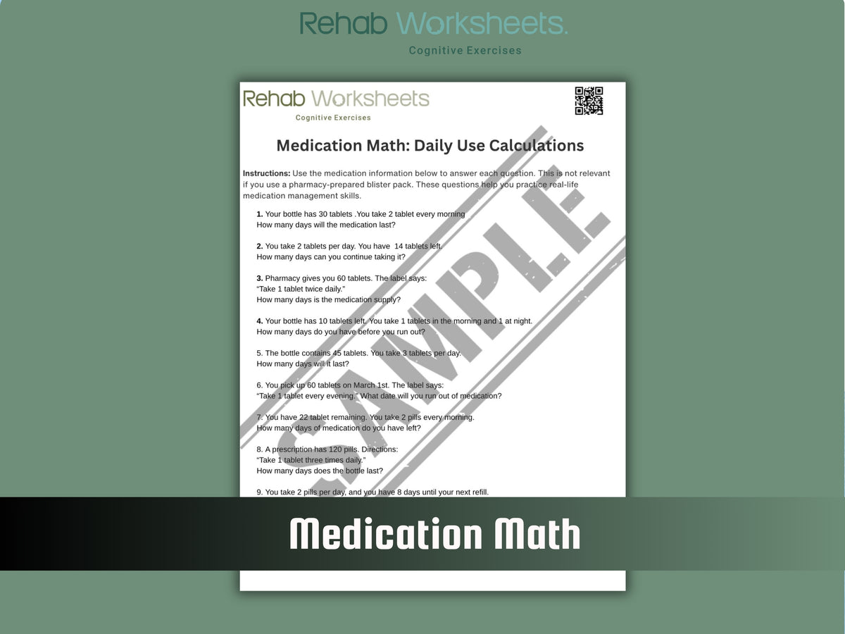 Medication Management (10 Worksheets) - Functional – Rehab Worksheets