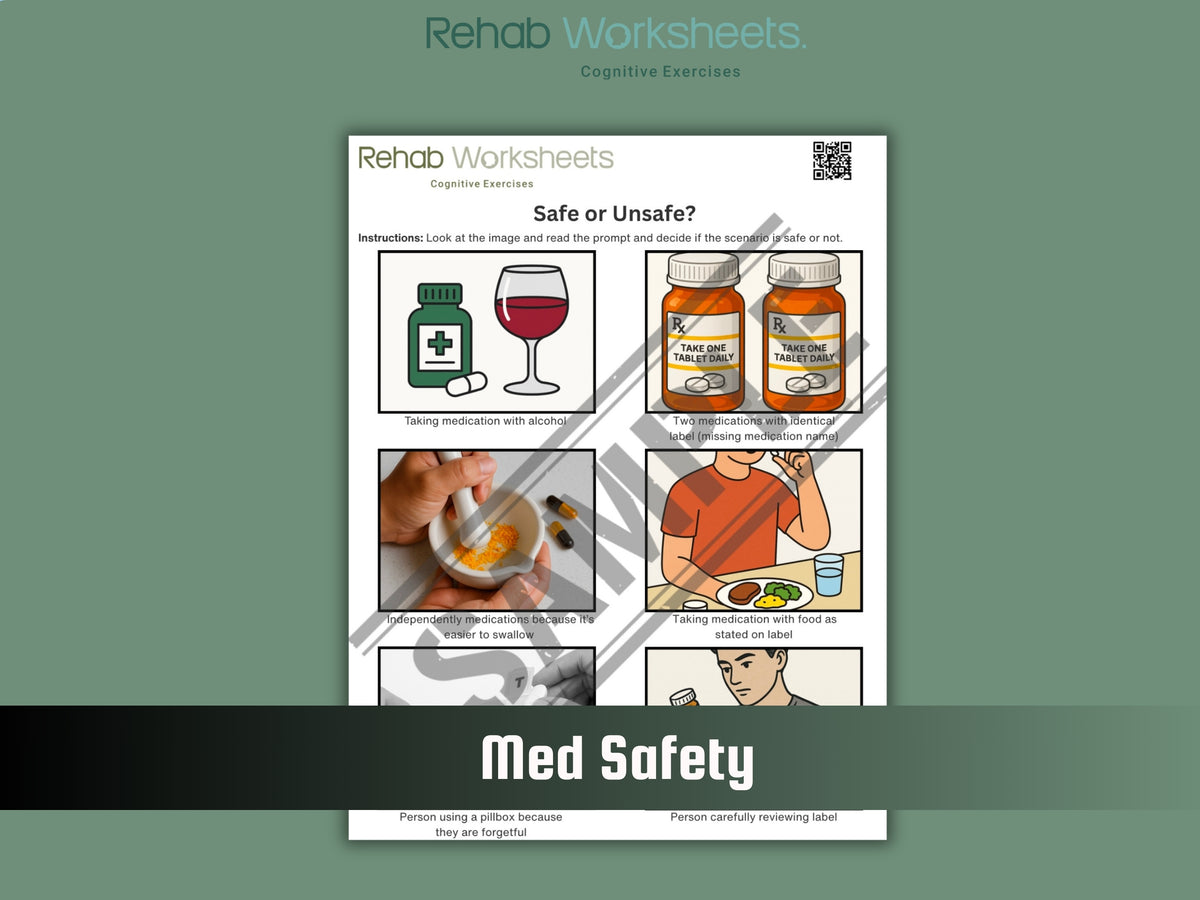 Medication Management (10 Worksheets) - Functional – Rehab Worksheets