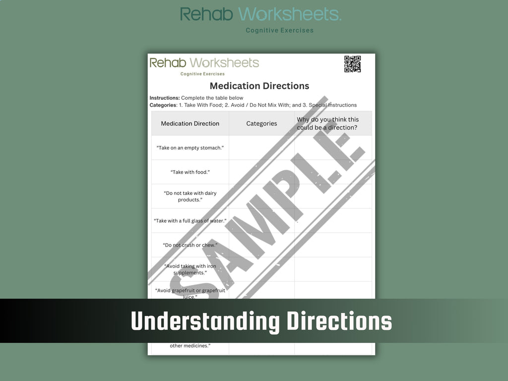 Medication Management (10 Worksheets) - Functional - Rehab Worksheets