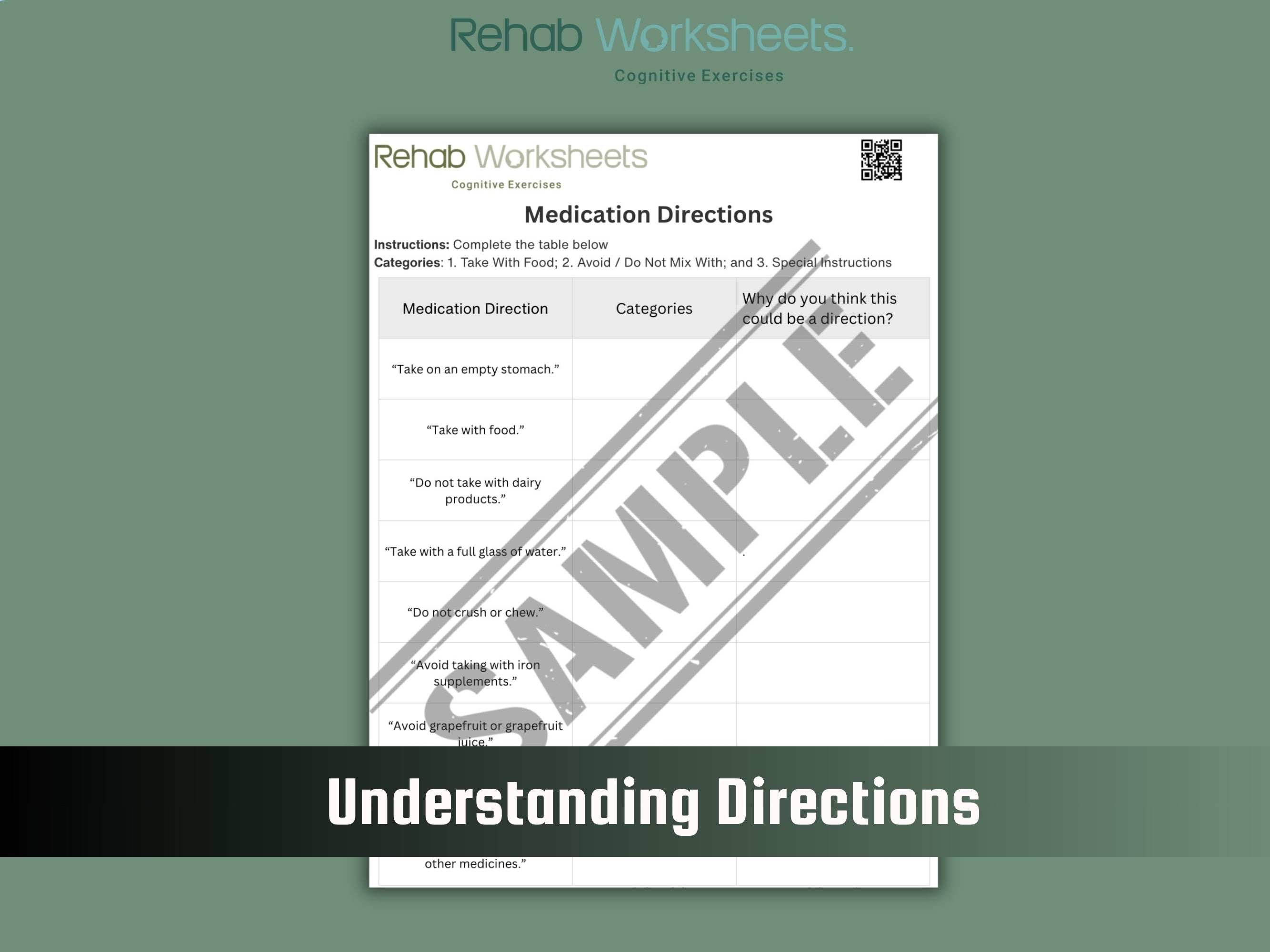 Medication Management (10 Worksheets) - Functional - Rehab Worksheets