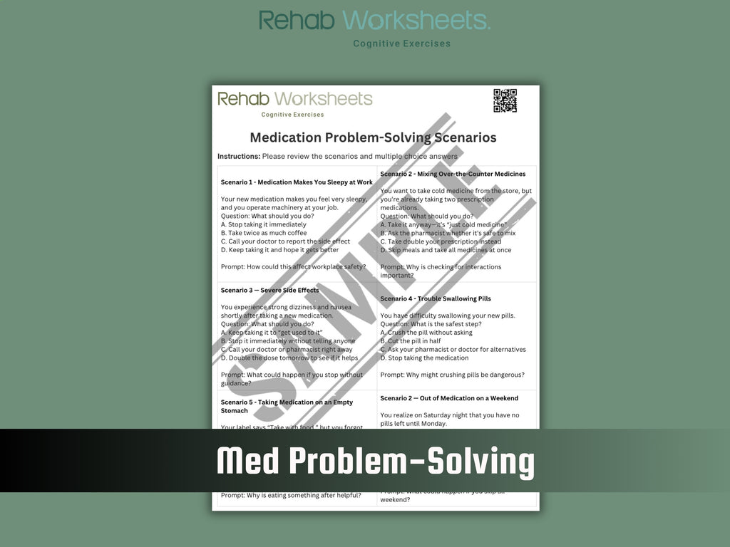 Medication Management (10 Worksheets) - Functional - Rehab Worksheets