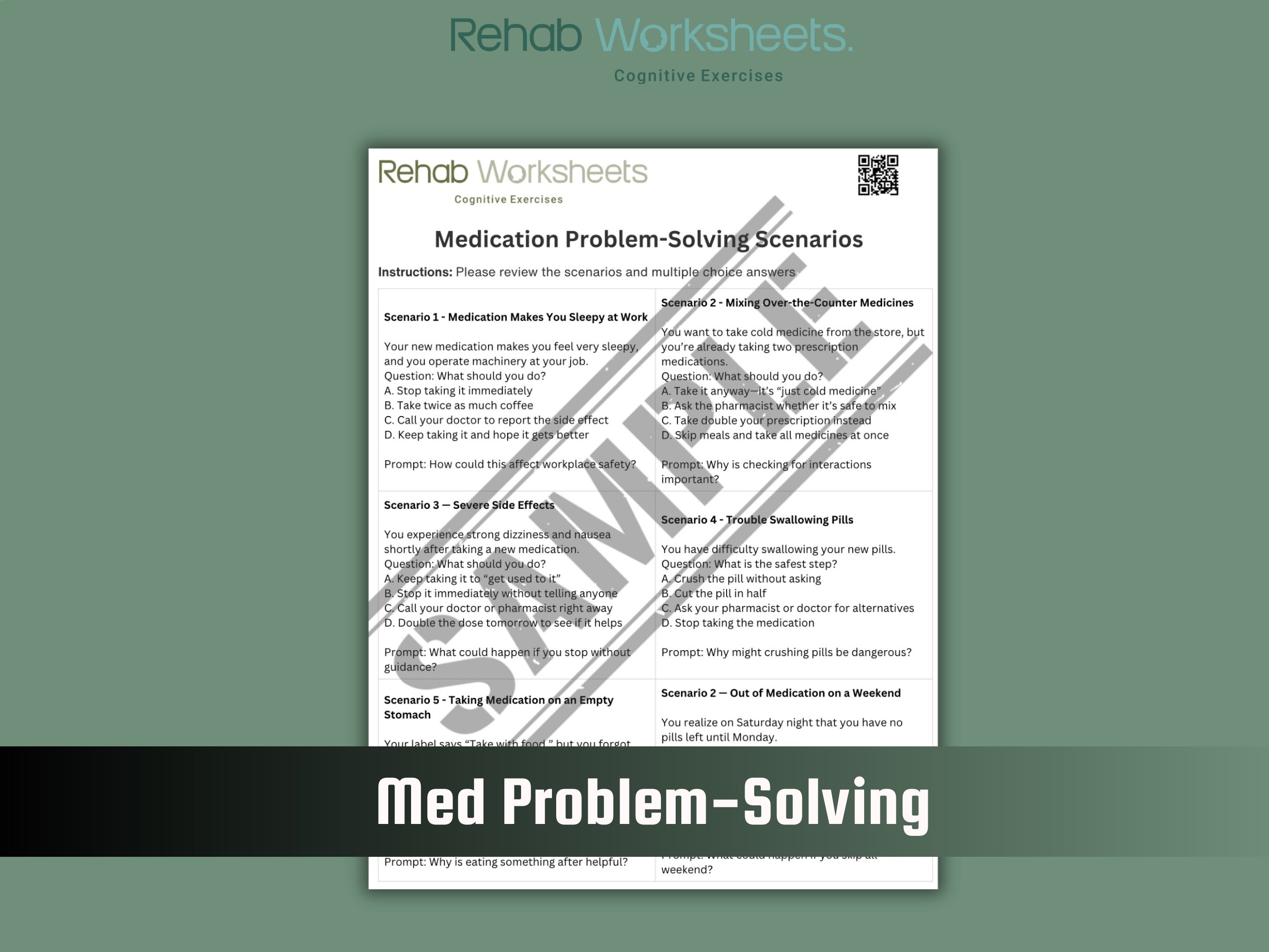 Medication Management (10 Worksheets) - Functional - Rehab Worksheets