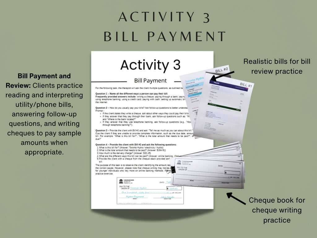 Money Management Kit - Canadian Edition - Occupational Therapy Tool, Speech Therapy Activity, Cognitive Training, Physical Kit - Rehab Worksheets