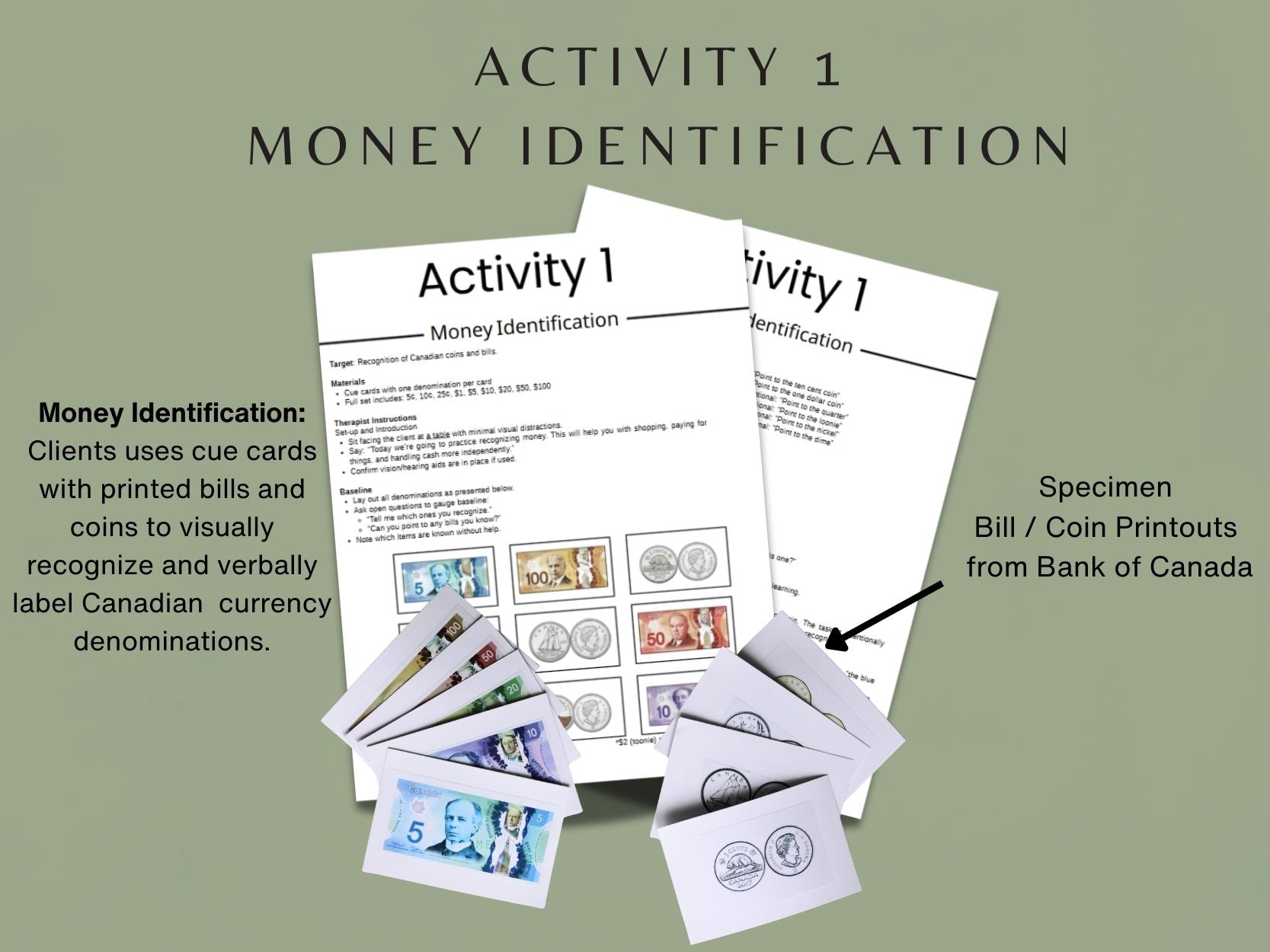 Money Management Kit - Canadian Edition - Occupational Therapy Tool, Speech Therapy Activity, Cognitive Training, Physical Kit - Rehab Worksheets