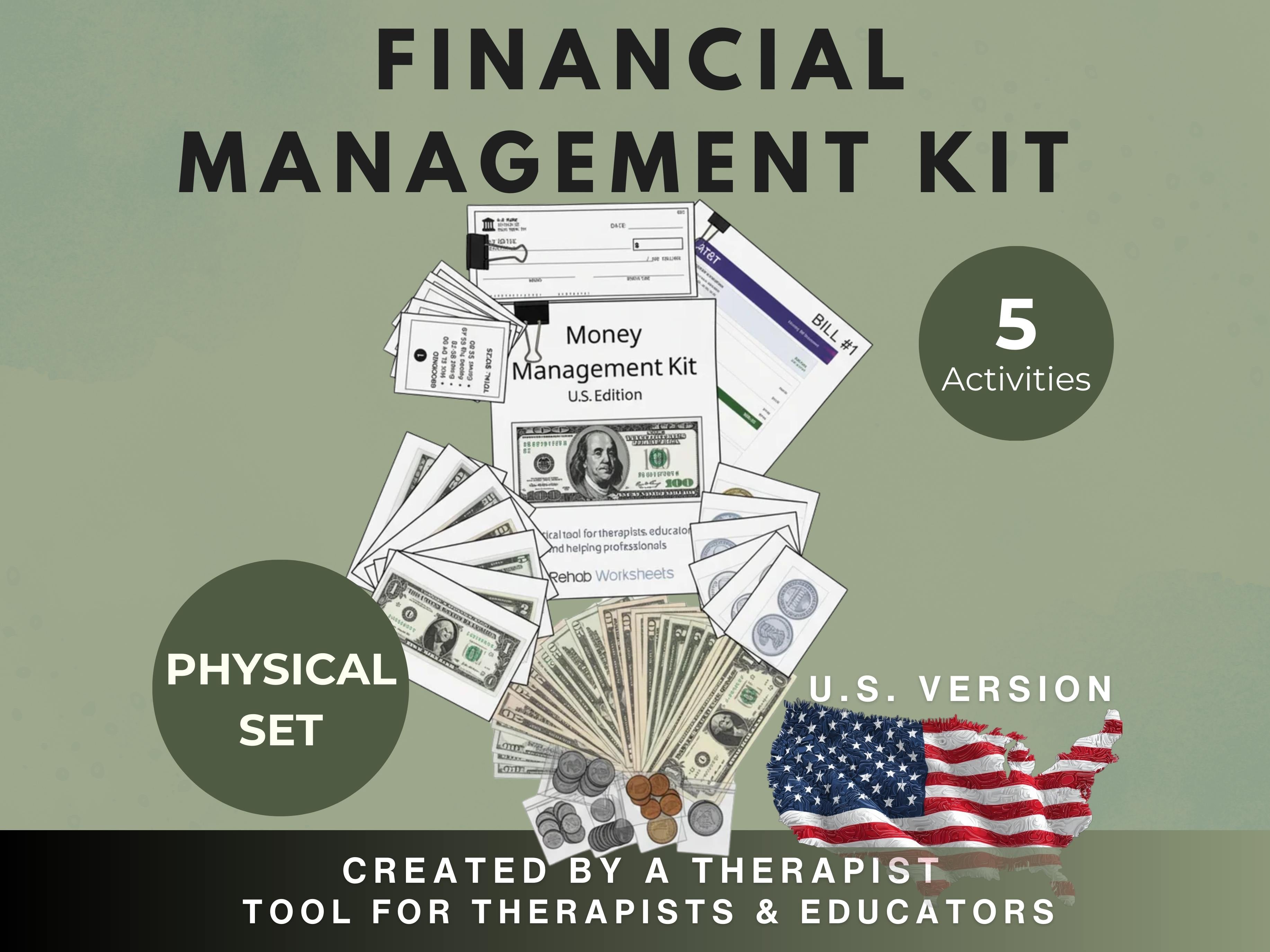 Money Management Kit - U.S. Edition - Occupational Therapy Tool, Speech Therapy Activity, Cognitive Training, Physical Kit - Rehab Worksheets