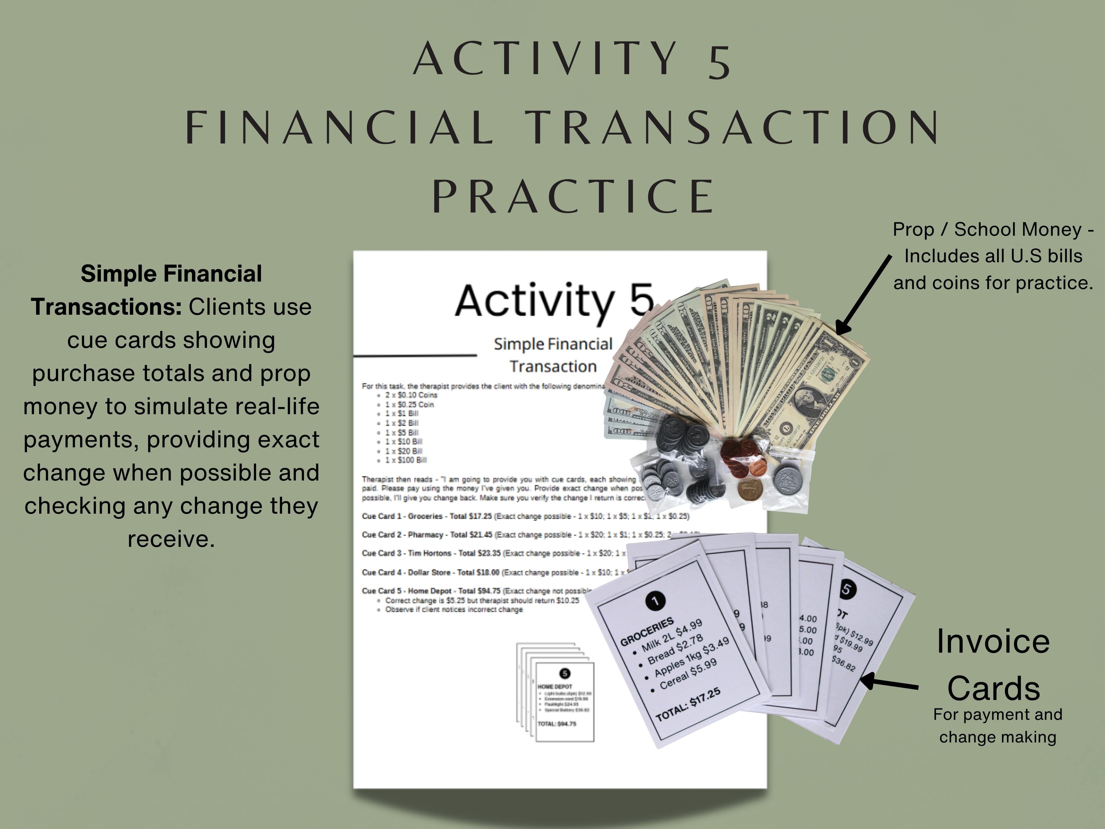 Money Management Kit - U.S. Edition - Occupational Therapy Tool, Speech Therapy Activity, Cognitive Training, Physical Kit - Rehab Worksheets