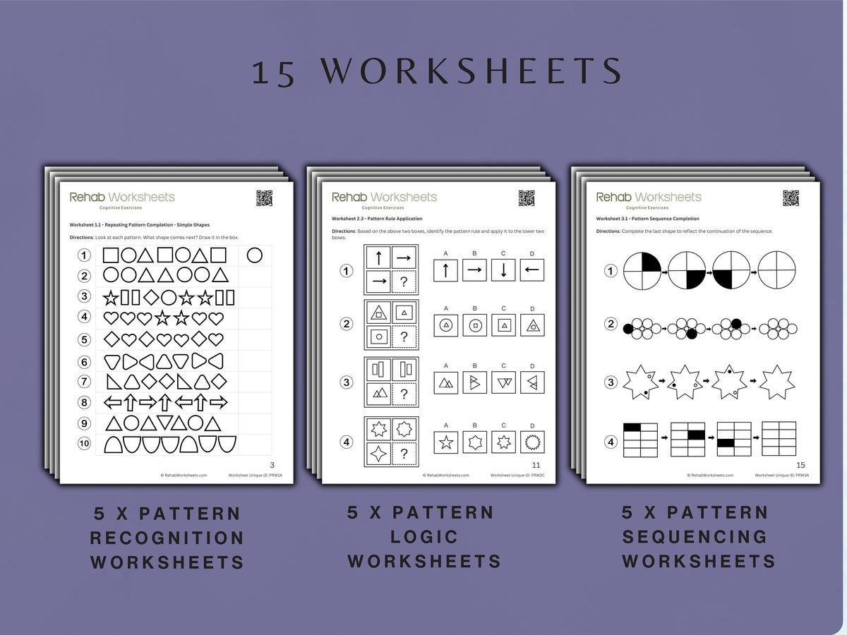 Pattern Recognition (15 Worksheets) - Reasoning – Rehab Worksheets