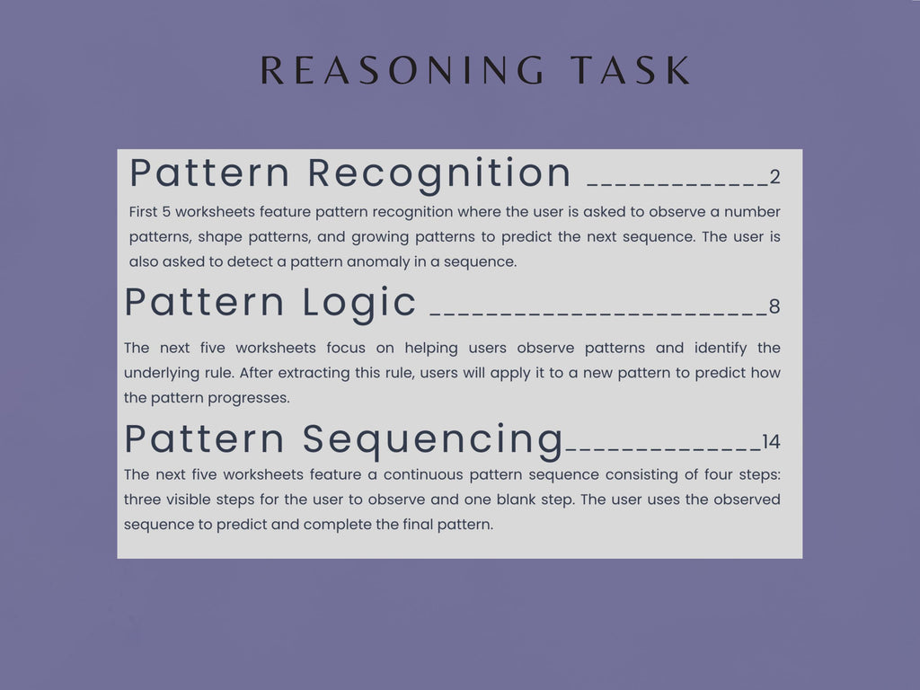 Pattern Recognition (15 Worksheets) - Reasoning - Rehab Worksheets