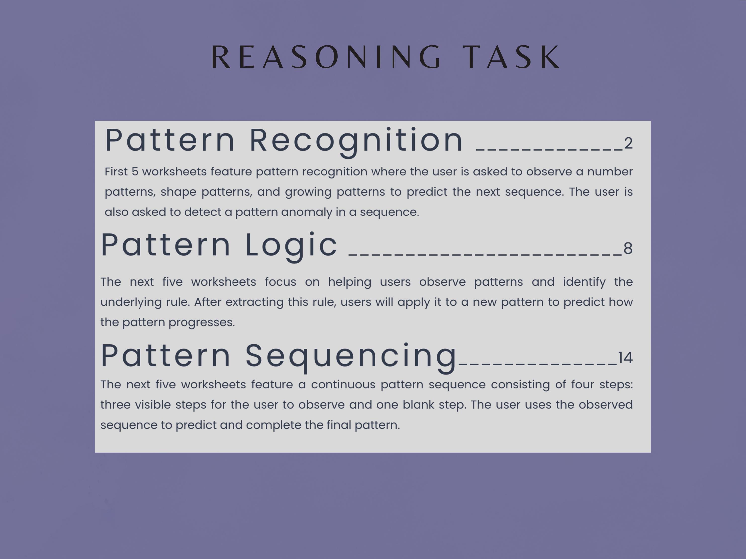 Pattern Recognition (15 Worksheets) - Reasoning - Rehab Worksheets