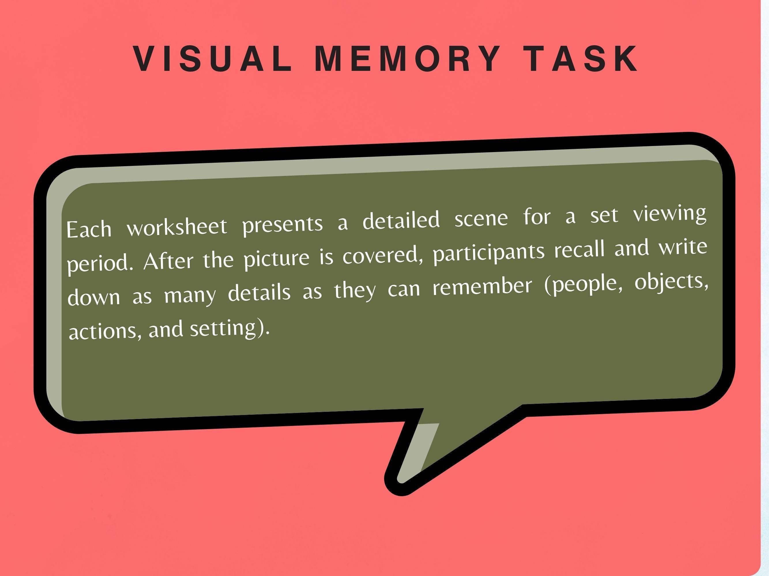 Picture Recall Task Worksheets (15 Worksheets) - Memory - Rehab Worksheets