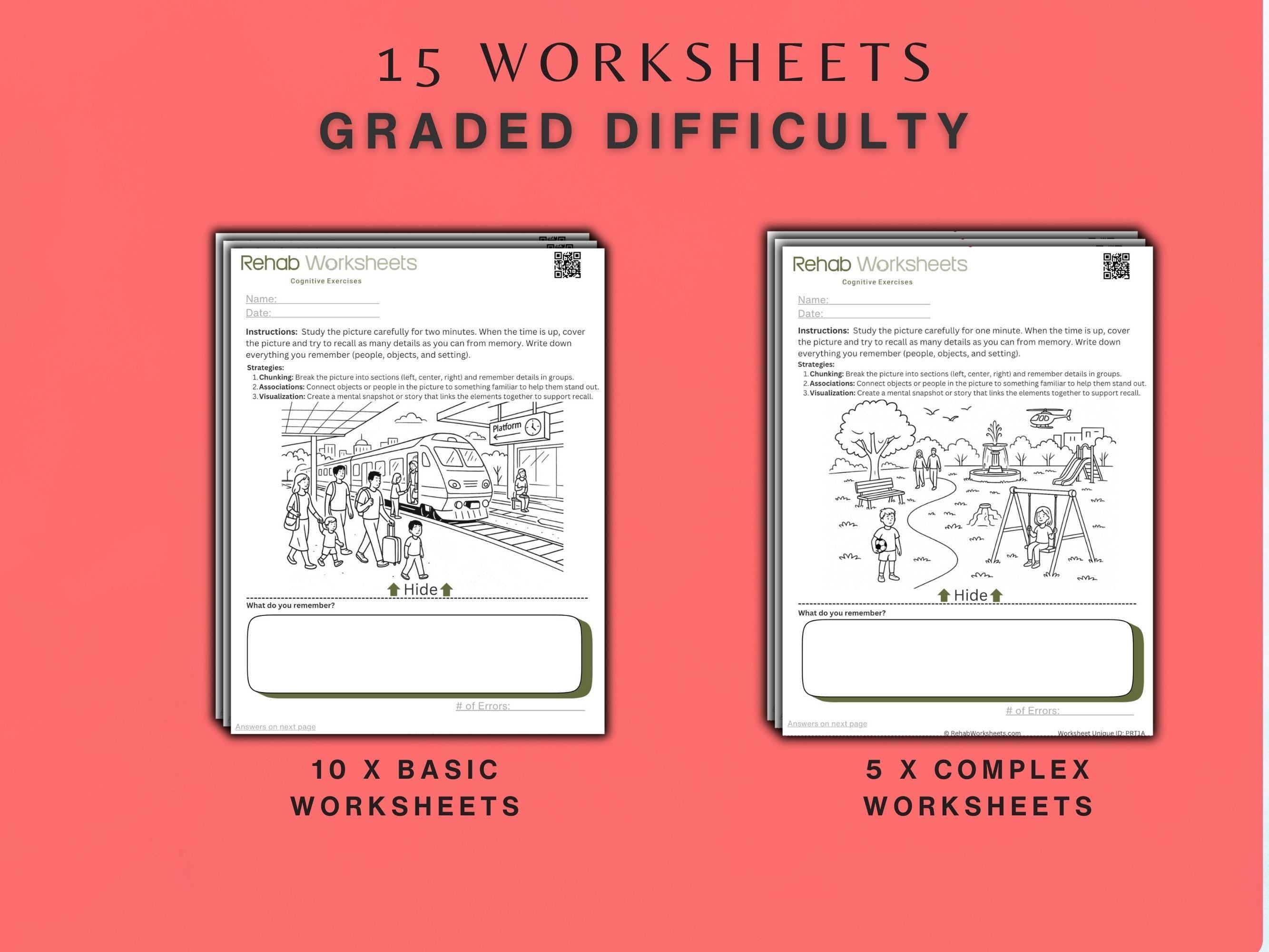 Picture Recall Task Worksheets (15 Worksheets) - Memory – Rehab Worksheets
