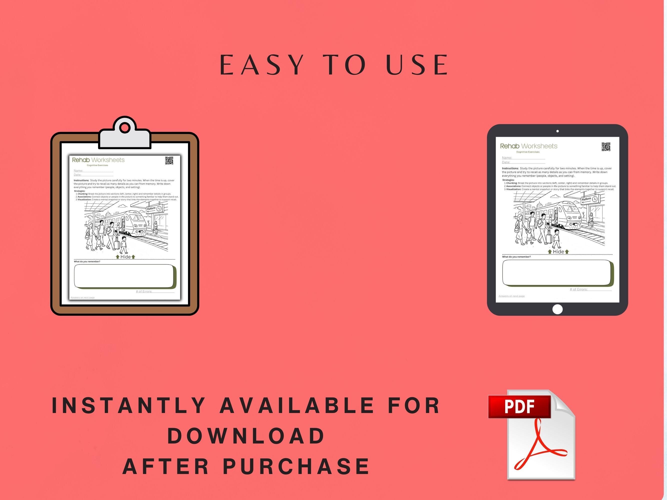 Picture Recall Task Worksheets (15 Worksheets) - Memory - Rehab Worksheets