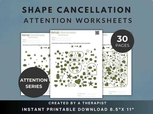 Shape Cancellation Task Bundle (30 Worksheets) - Attention