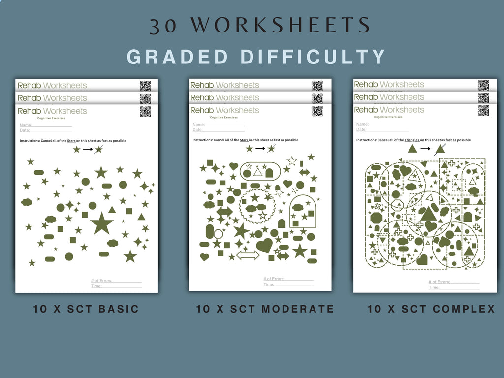 Shape Cancellation Task Bundle (30 Worksheets) - Attention - Rehab Worksheets