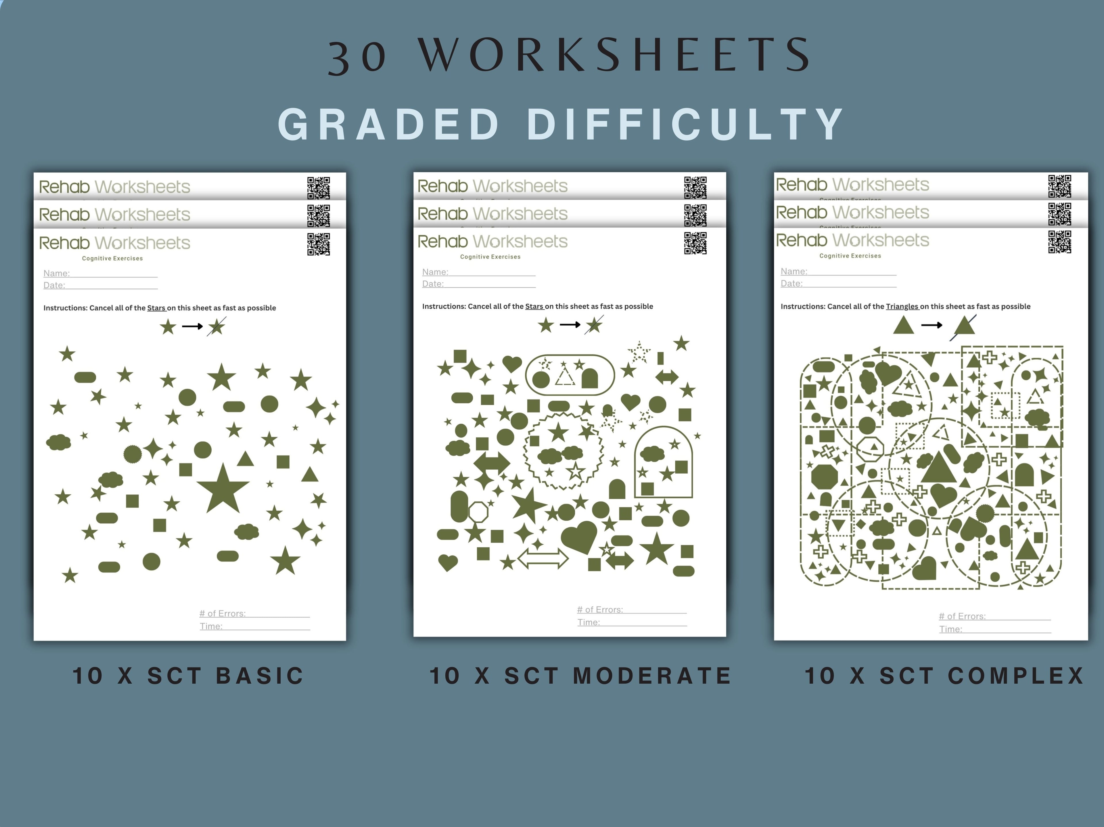 Shape Cancellation Task Bundle (30 Worksheets) - Attention - Rehab Worksheets