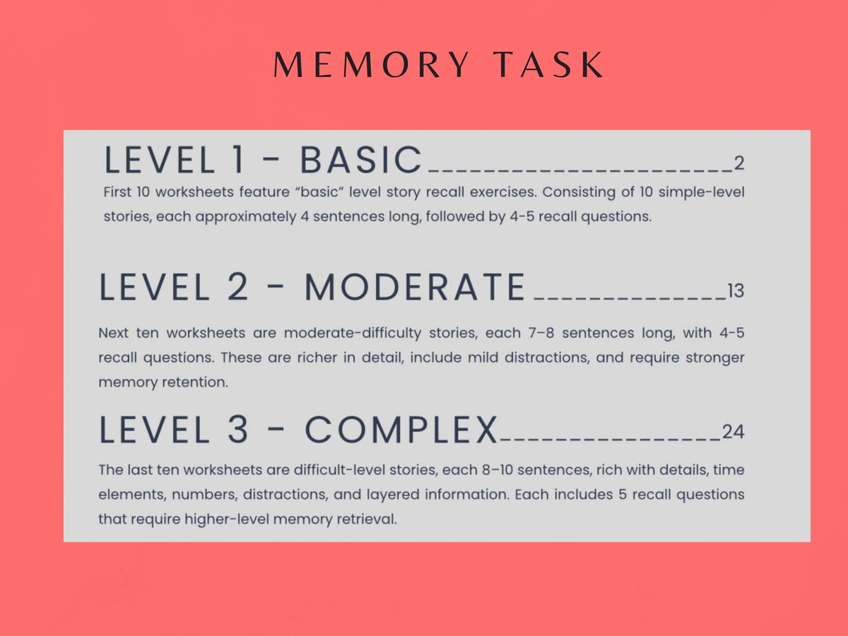Story Recall Worksheets Bundle (30 Worksheets) - Memory – Rehab Worksheets