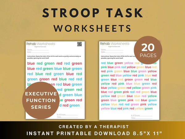 Stroop Task Cognitive Exercise Bundle (20 Worksheets) - Executive Functioning