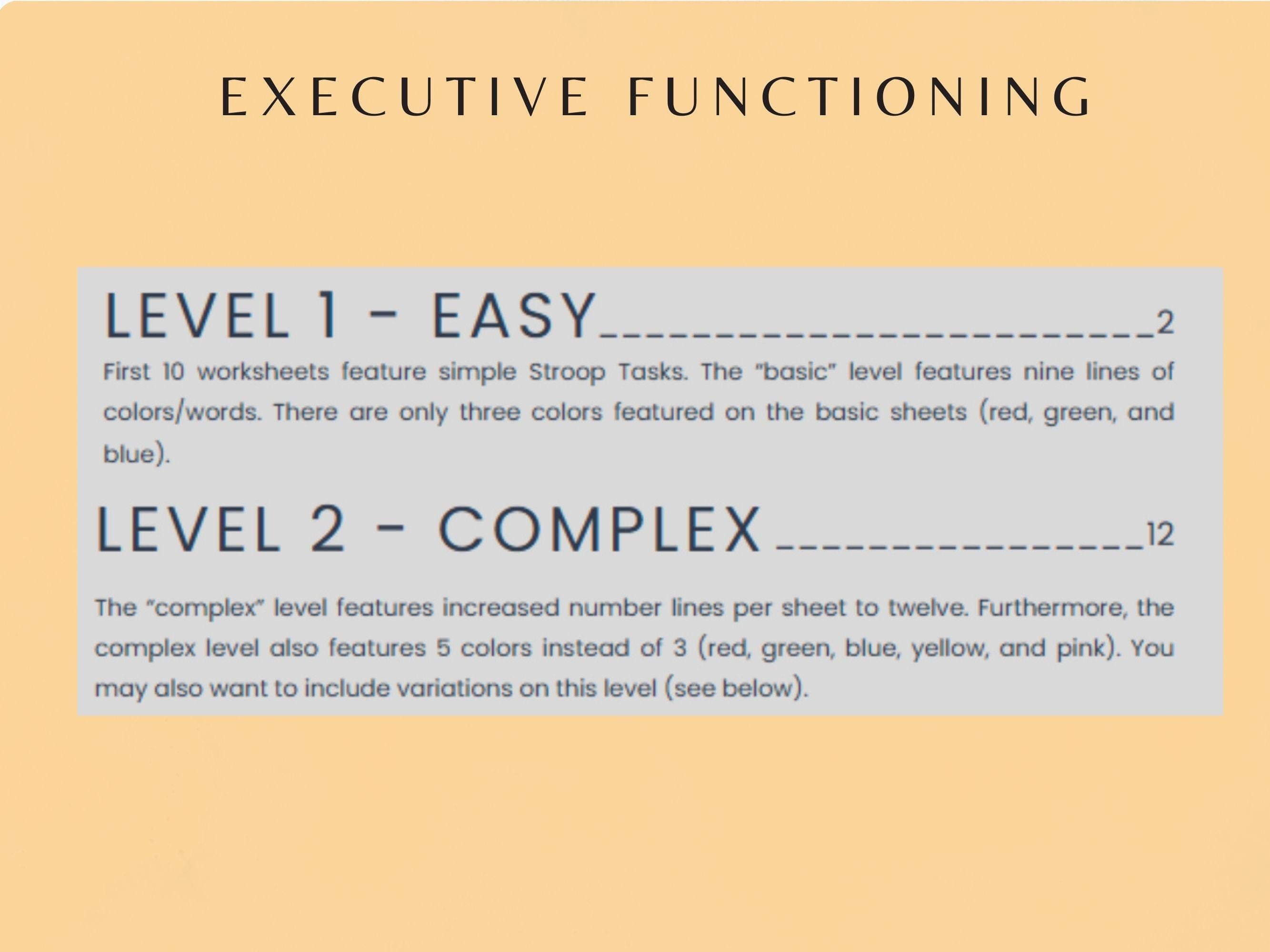 Stroop Task Cognitive Exercise Bundle (20 Worksheets) - Executive Functioning - Rehab Worksheets