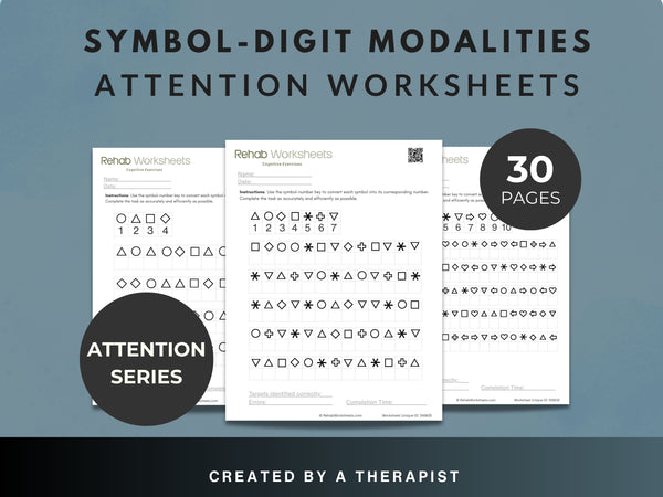 Symbol Digit Modalities Task (30 Worksheets) - Attention