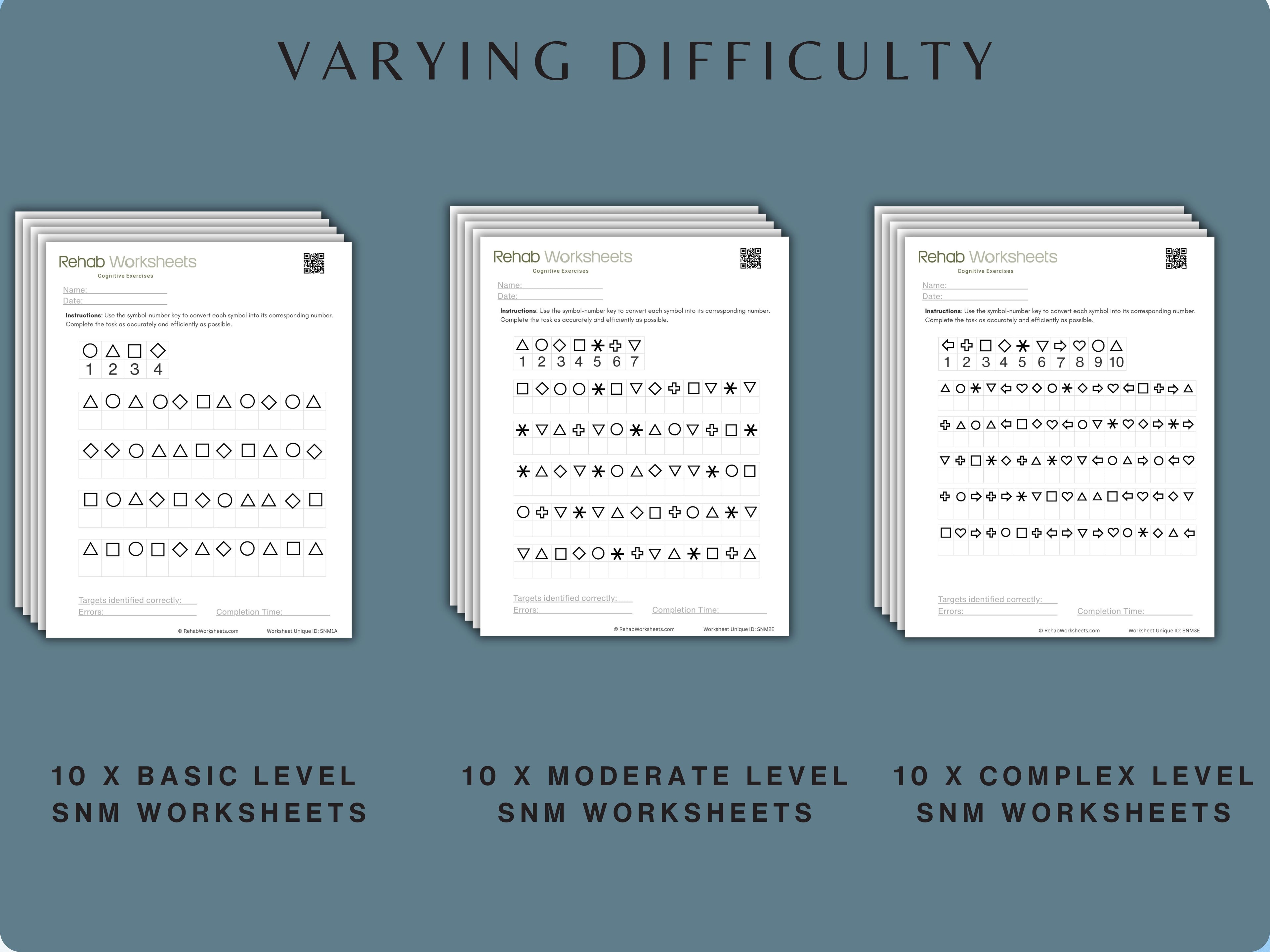 Symbol Digit Modalities Task (30 Worksheets) - Attention - Rehab Worksheets