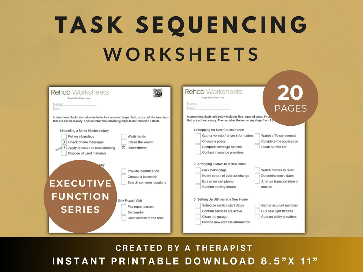 Task Sequencing (20 Worksheets) - Executive Functioning – Rehab Worksheets