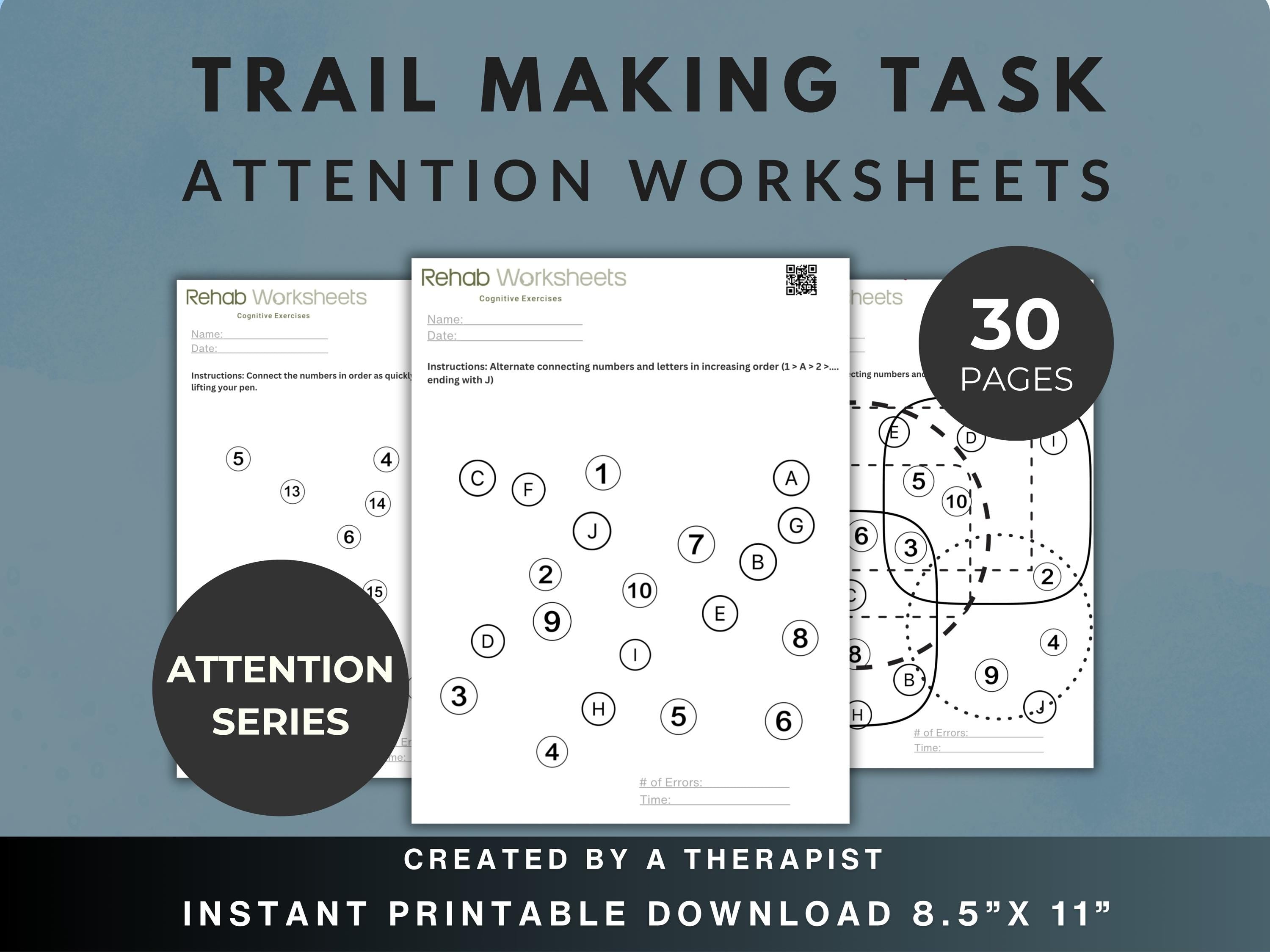 Trail Making Task Worksheets (30 Worksheets) - Attention - Rehab Worksheets