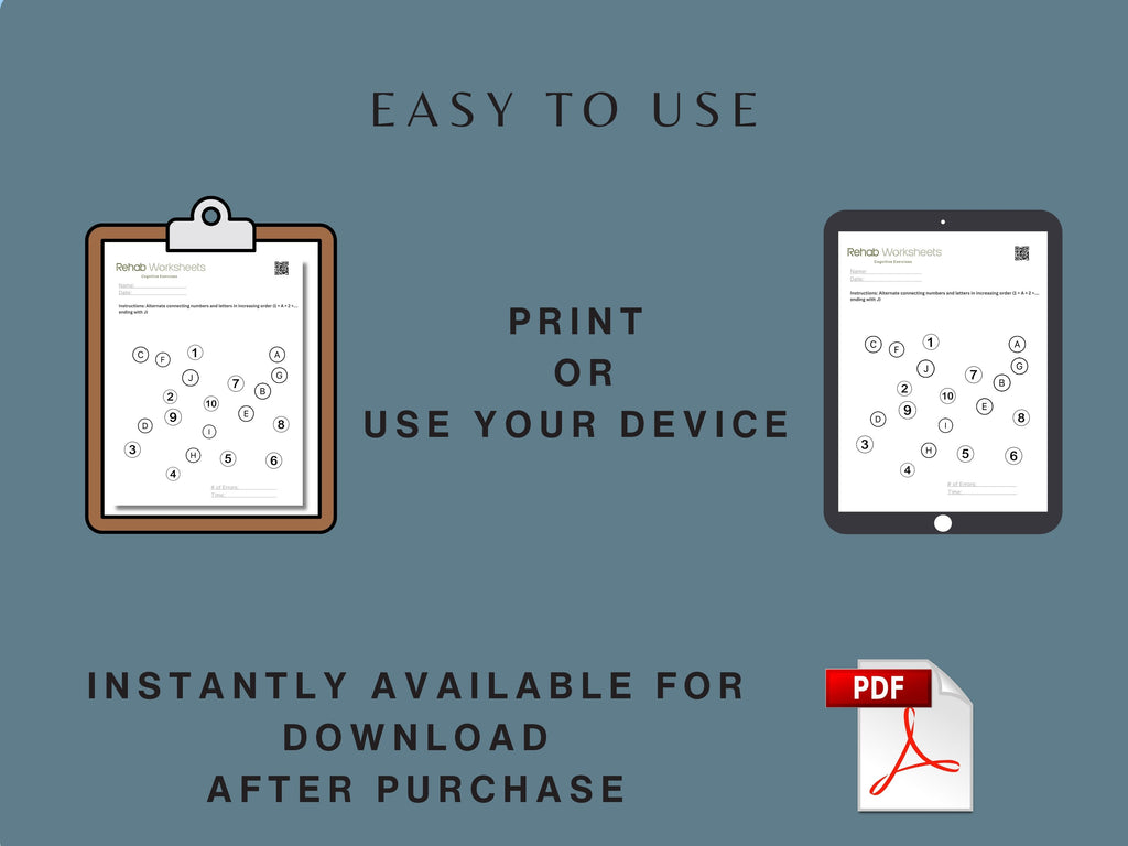 Promotional graphic for a product or service with text about ease of use, print options, and availability for download.