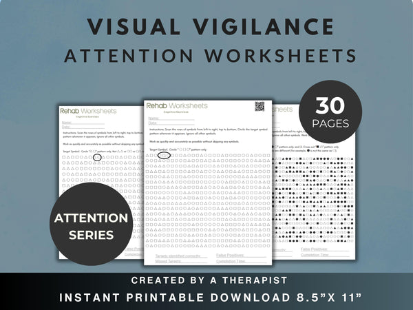 Visual Vigilance Task (30 Worksheets) - Attention