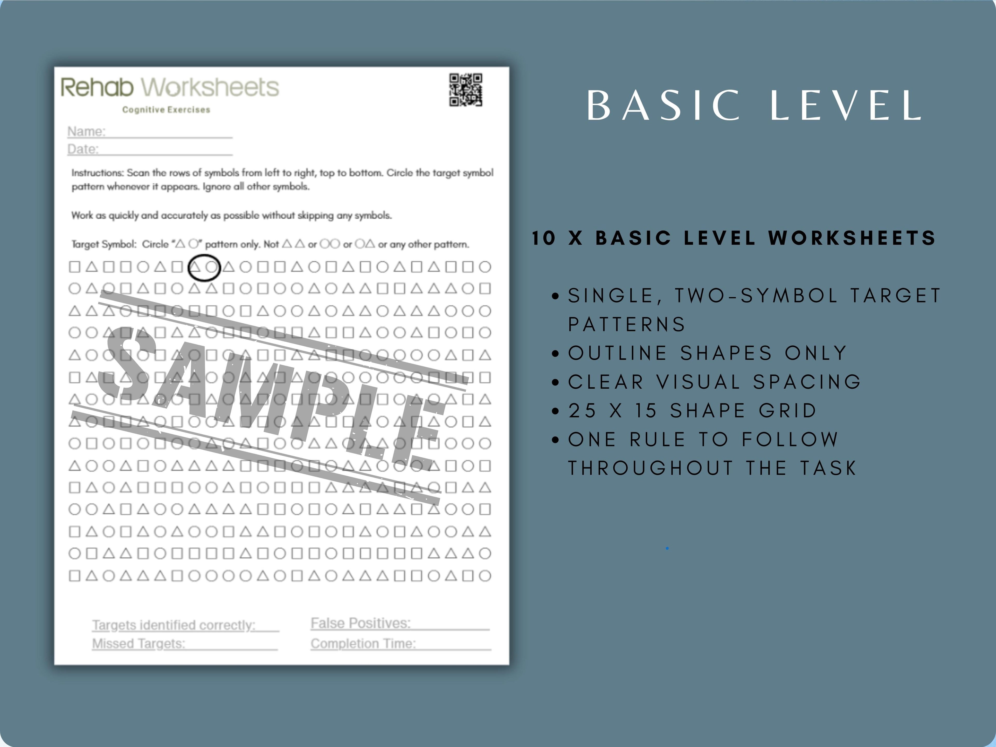 Visual Vigilance Task (30 Worksheets) - Attention - Rehab Worksheets
