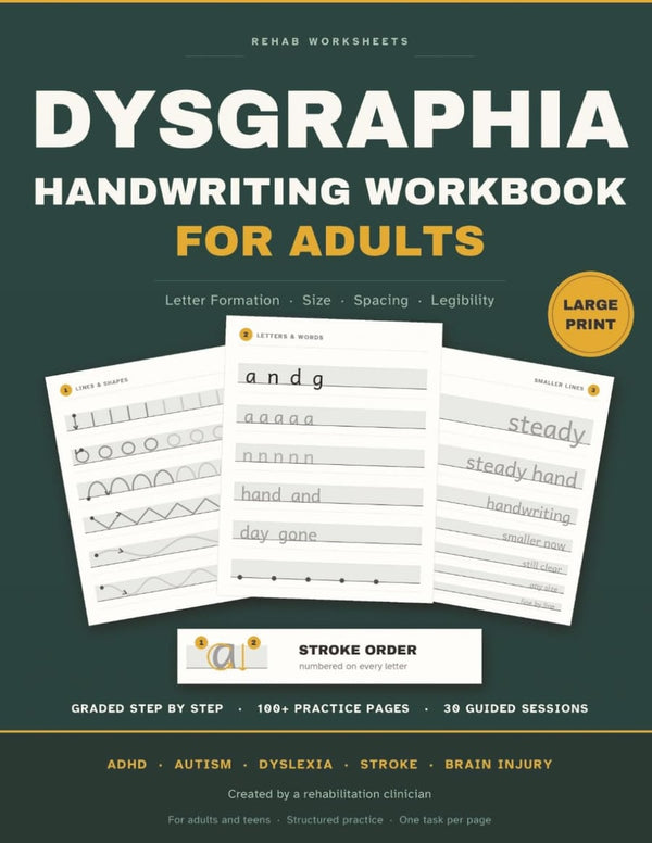 Dysgraphia Handwriting Workbook for Adults, paperback cover