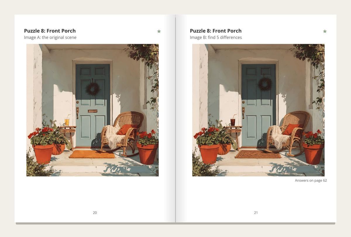 Two inside pages of the Find the Difference Book for Adults and Seniors
