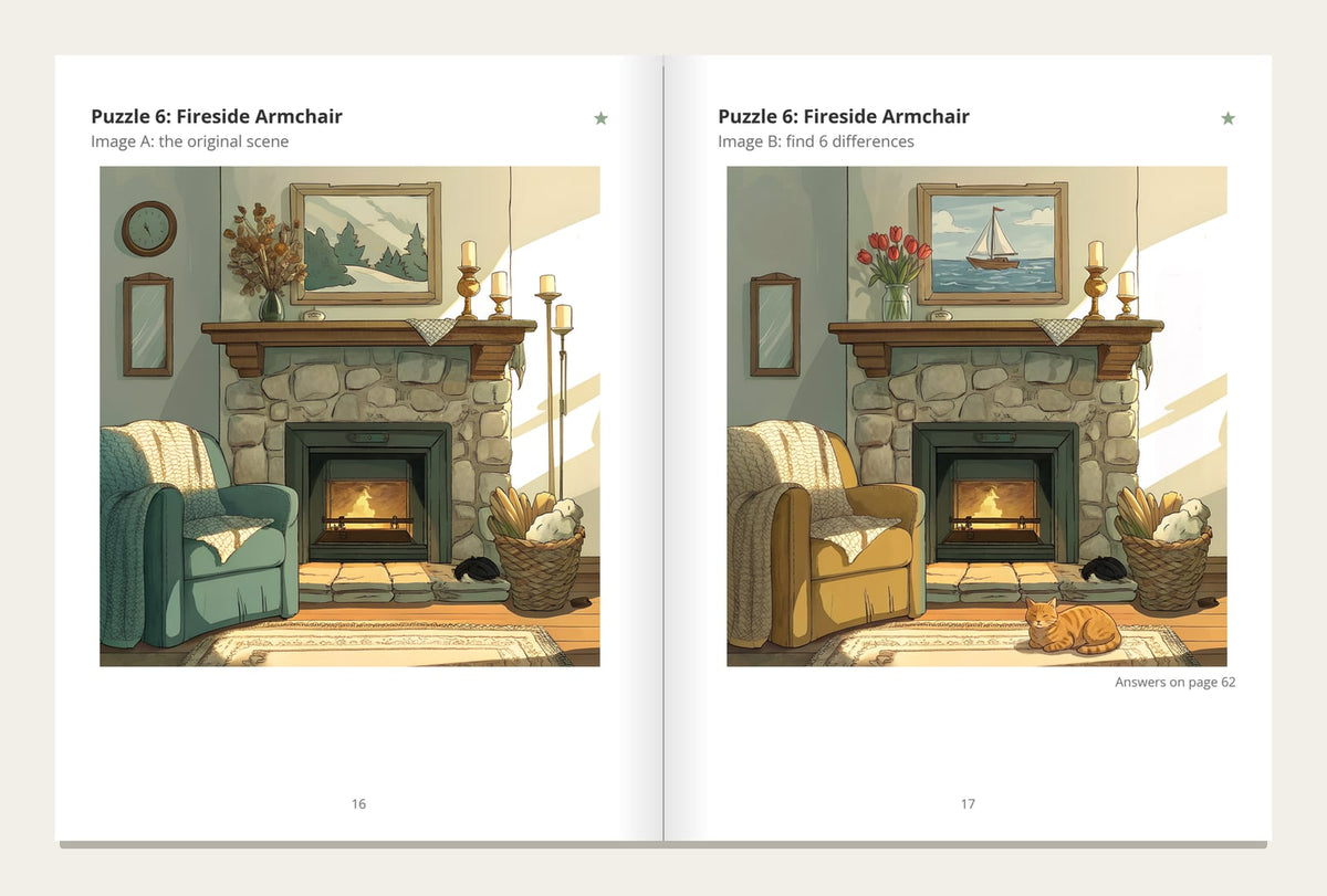 Two inside pages of the Spot the Difference for Adults and Seniors