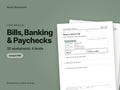 Bills, Banking & Paychecks, 32 worksheets: cover showing real pages from the set