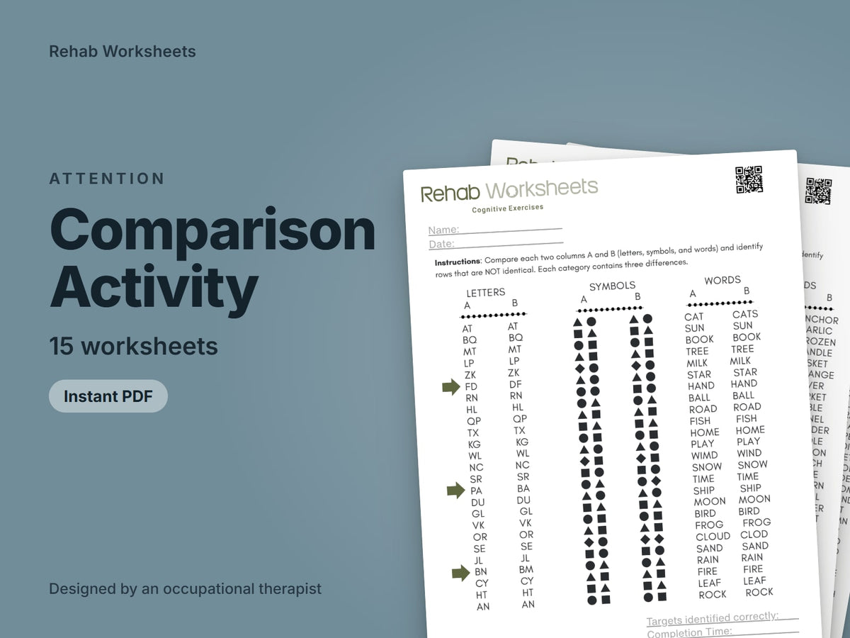 Comparison Activity, 15 worksheets: cover showing real pages from the set