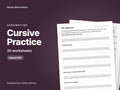 Cursive Practice, 30 worksheets: cover showing real pages from the set