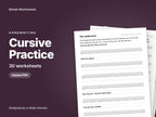 Cursive Practice, 30 worksheets: cover showing real pages from the set