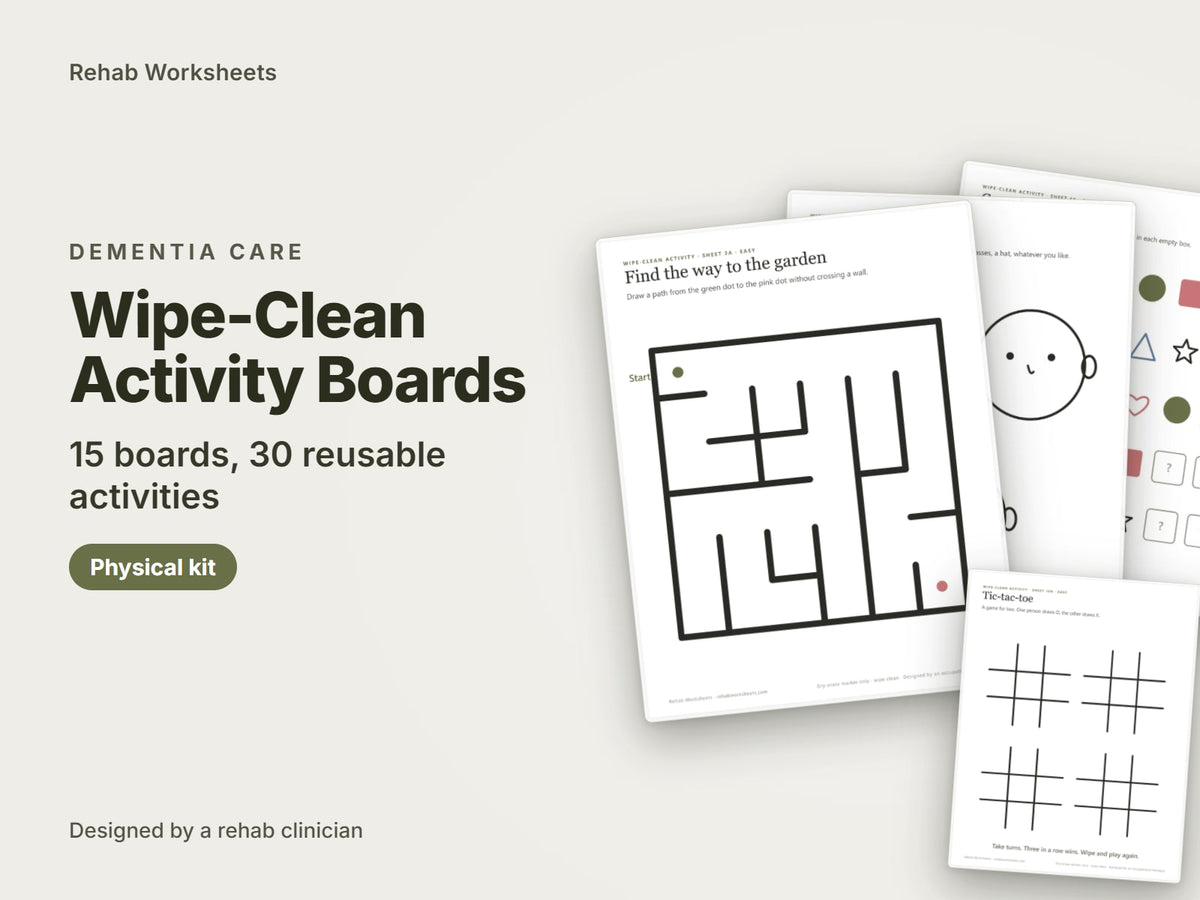 Wipe-Clean Activity Boards, physical kit with 15 boards and 30 activities: cover showing four laminated boards