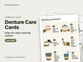Denture Care Cards, step-by-step cleaning routine: cover showing real pages from the set