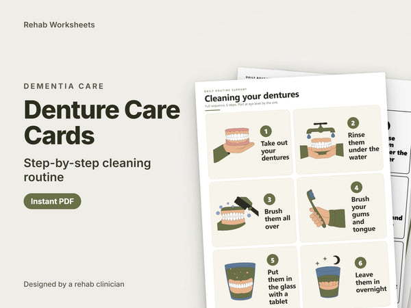 Dementia Denture Care Cards - Step-by-Step Cleaning Routine Visual Aid