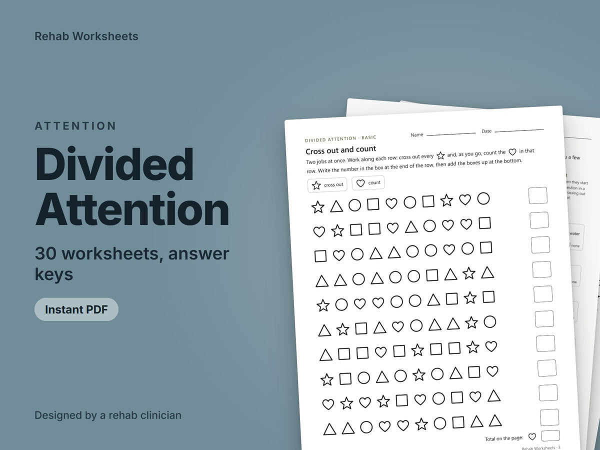 Divided Attention Worksheets for Adults: 30 Printable Pages (PDF ...