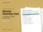 Weekly Planning Task, 7 scenarios in 4 levels: cover showing real pages from the set