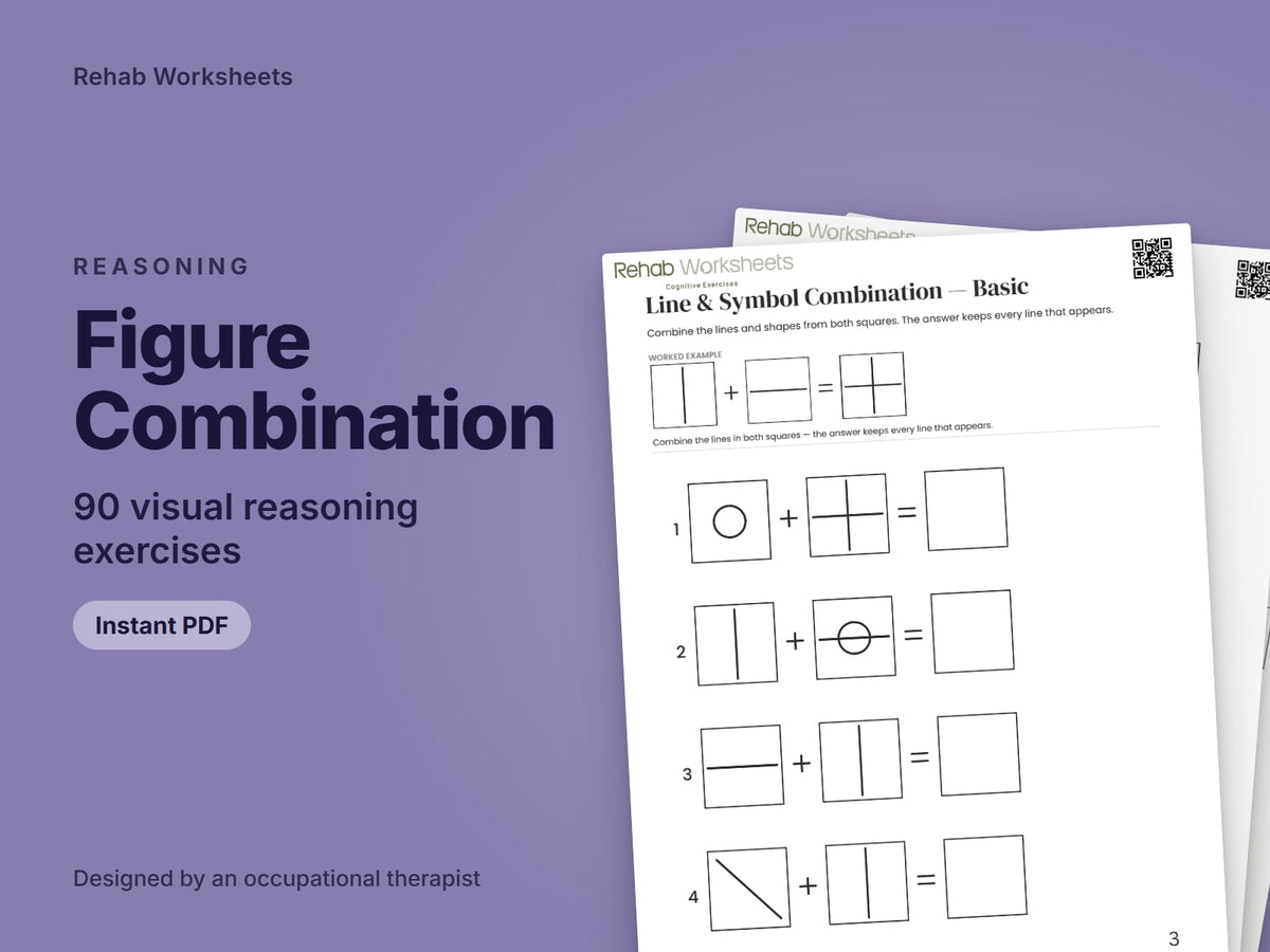 Figure Combination, 90 visual reasoning exercises: cover showing real pages from the set