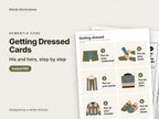 Getting Dressed Cards, his and hers, step by step: cover showing real pages from the set